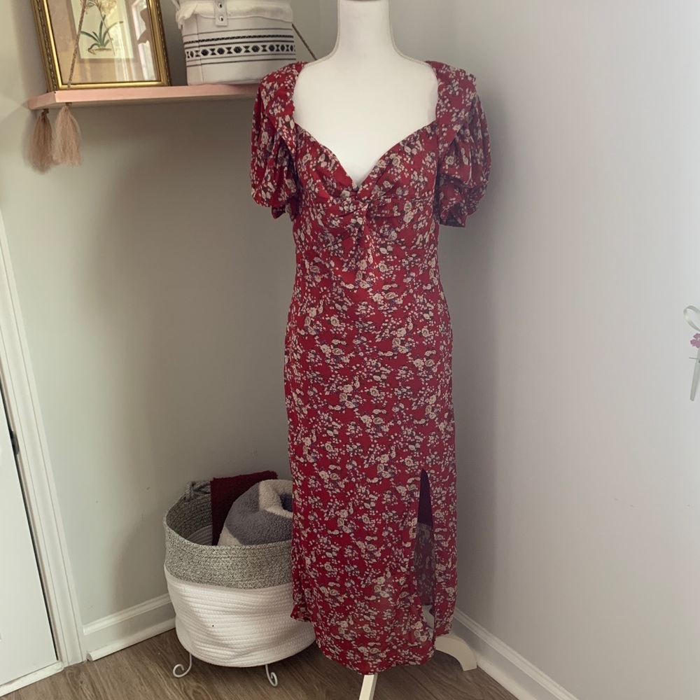 Shein Sweetheart Puff Sleeve Floral Midi Dress